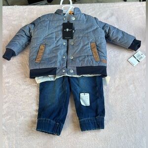 7 For All Mankind Kids Puffer Jacket in Gray and Brown